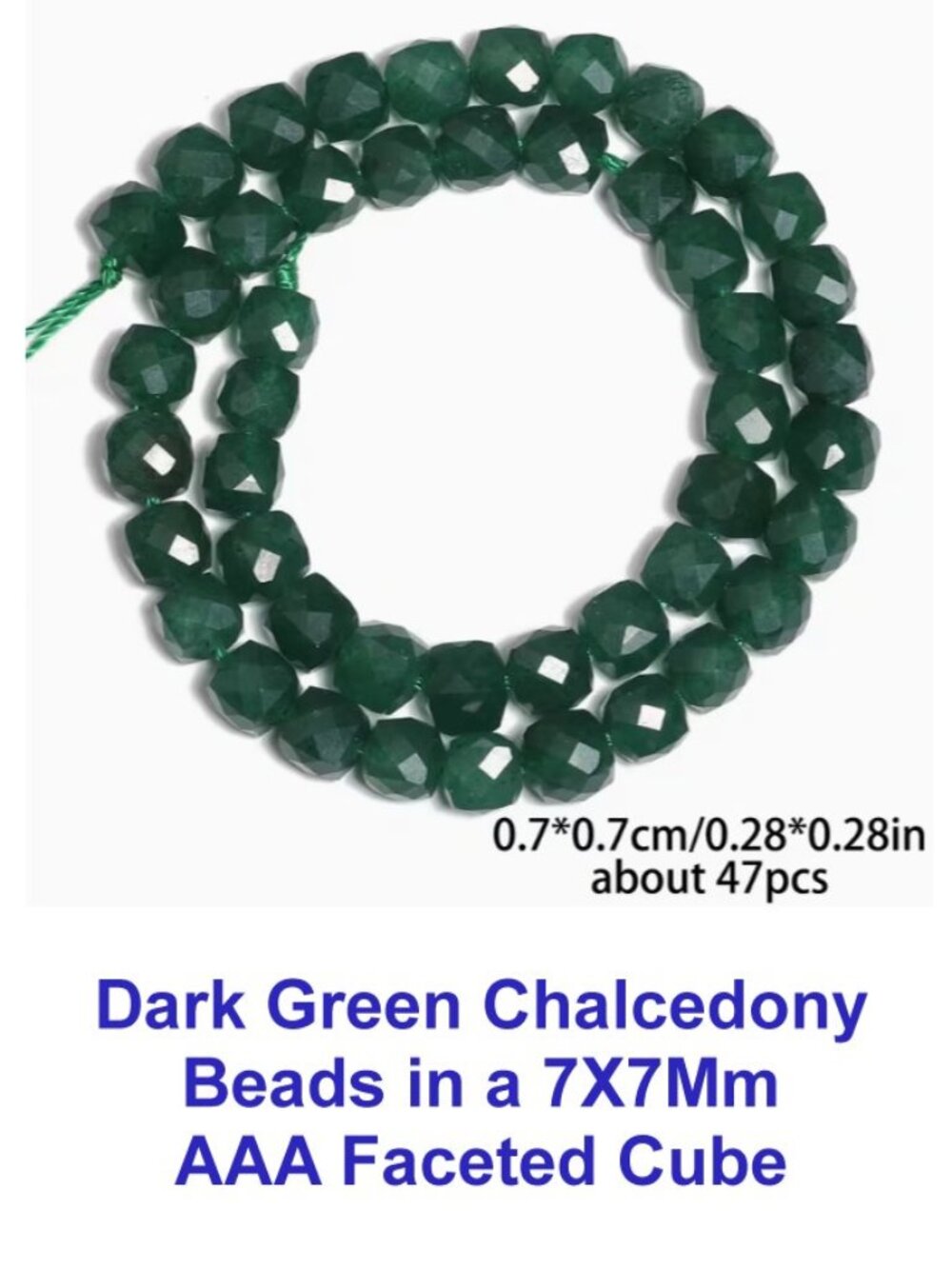 Dark Green Chalcedony Beads in a 7X7Mm AAA Faceted Cube